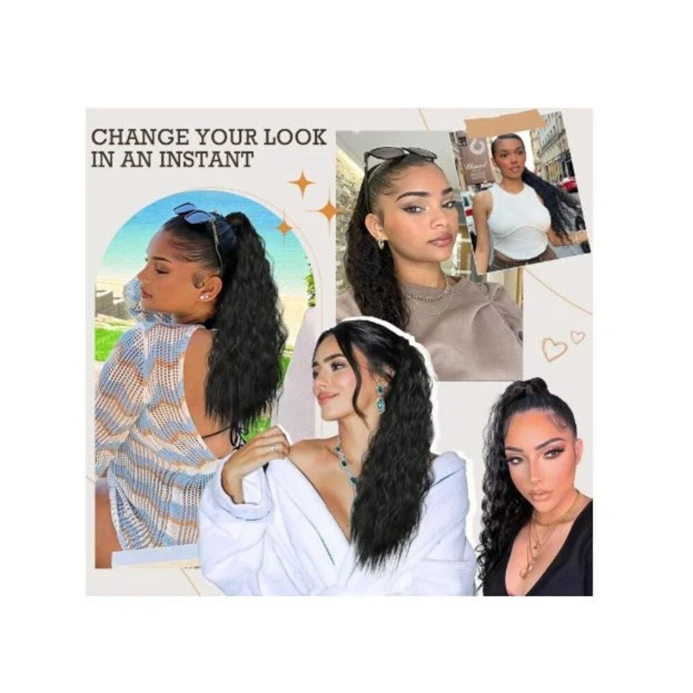 Stamped Glorious Long Corn Wave Ponytail Extension Heat Resistant 18 in Black